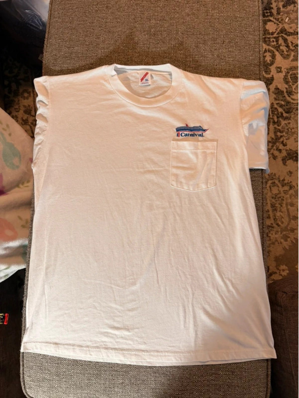 Vintage Carnival Cruise Lines Jerzees USA Made Embroidered Pocket T-Shirt XL
